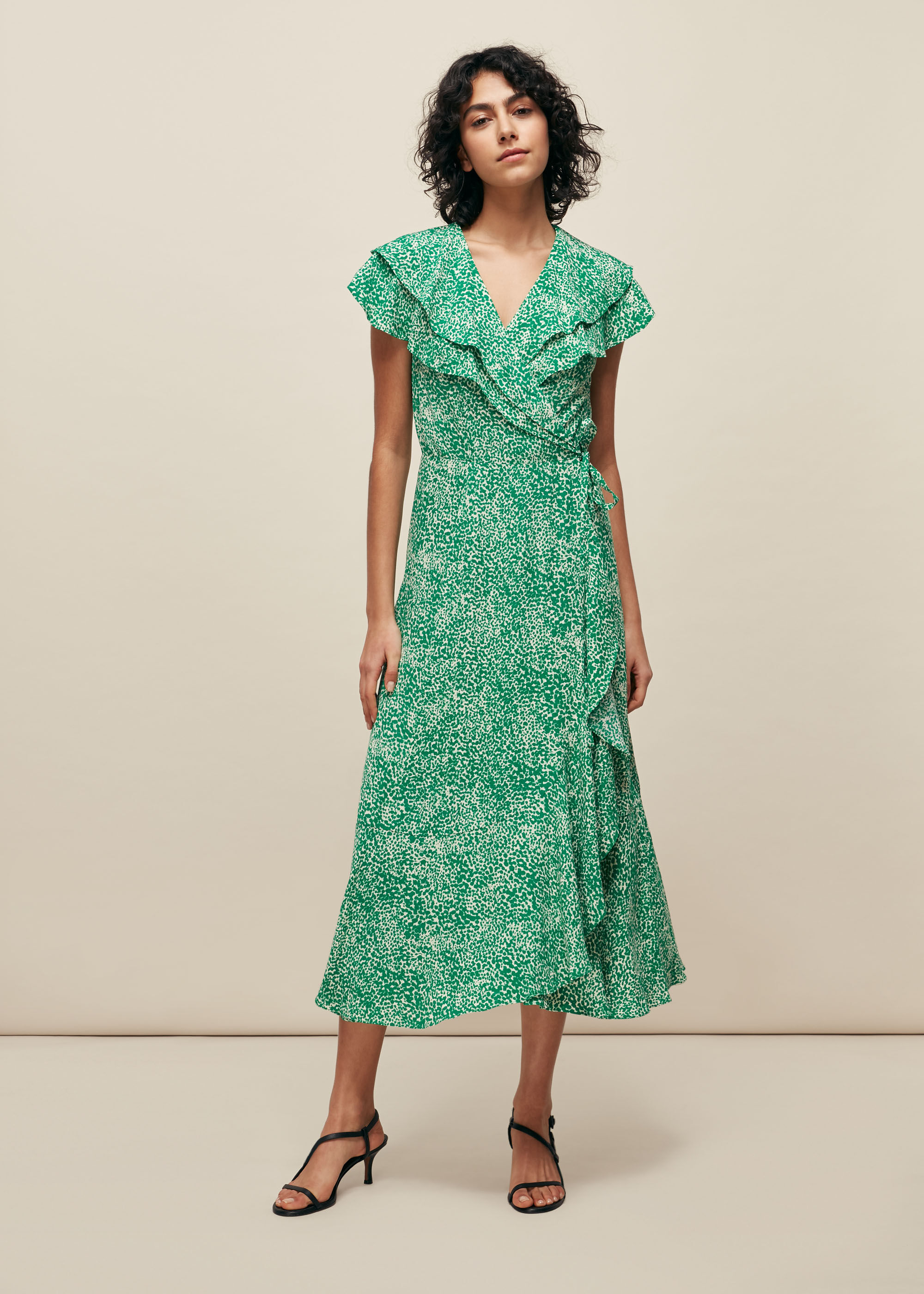 Green/Multi Blot Animal Wrap Dress | WHISTLES | Whistles